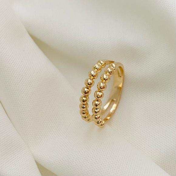 Gold Ball Ring- Double Band Ring - Picture 3 of 7
